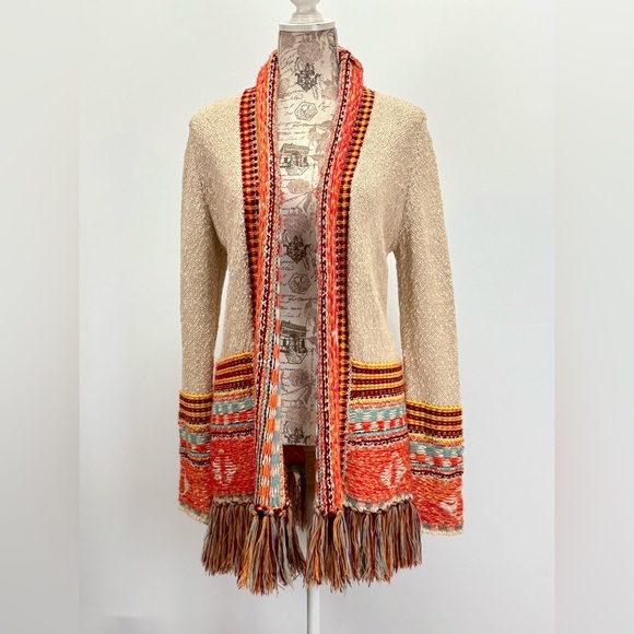 LA FEE VERTE for Anthropologie Multicolor Fringe Open Cardigan Sweater size XS - Picture 5 of 13